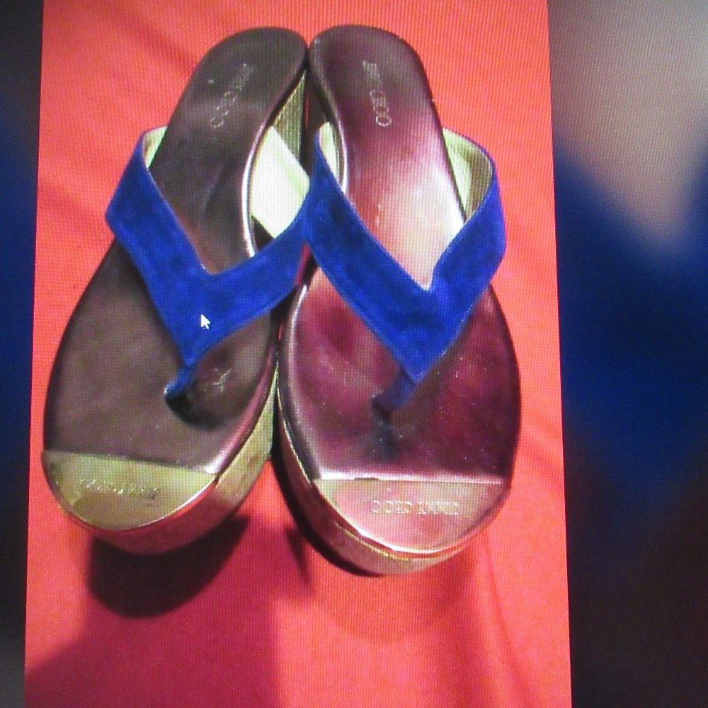 JIMMY CHOO Blue Velvet Strappy Slides Shoes Size 39 USA 8